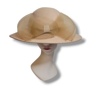 Vintage Wool Felt Cloche Hat Sculptural Net Bow Mid-Century